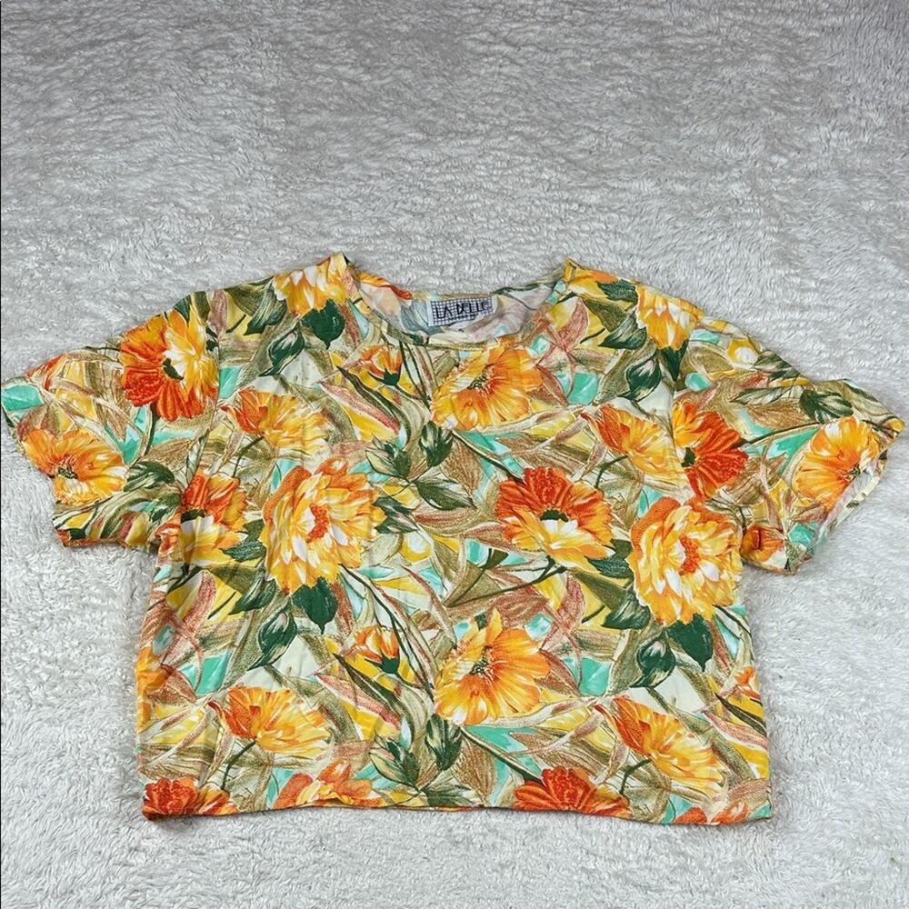 Vintage 80s La Belle Fashions inc floral patterned boxy crop top, size L